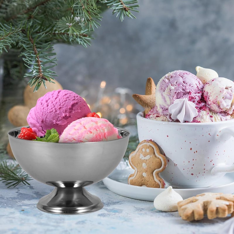 DOITOOL 2PCS Stainless Steel Ice Cream Bowls Set Dessert Cups with Footed for Dessert Sundae Ice Cream Fruit Salad Snack Cocktail Condiment 10 X 10 X 65 CM - Image 3