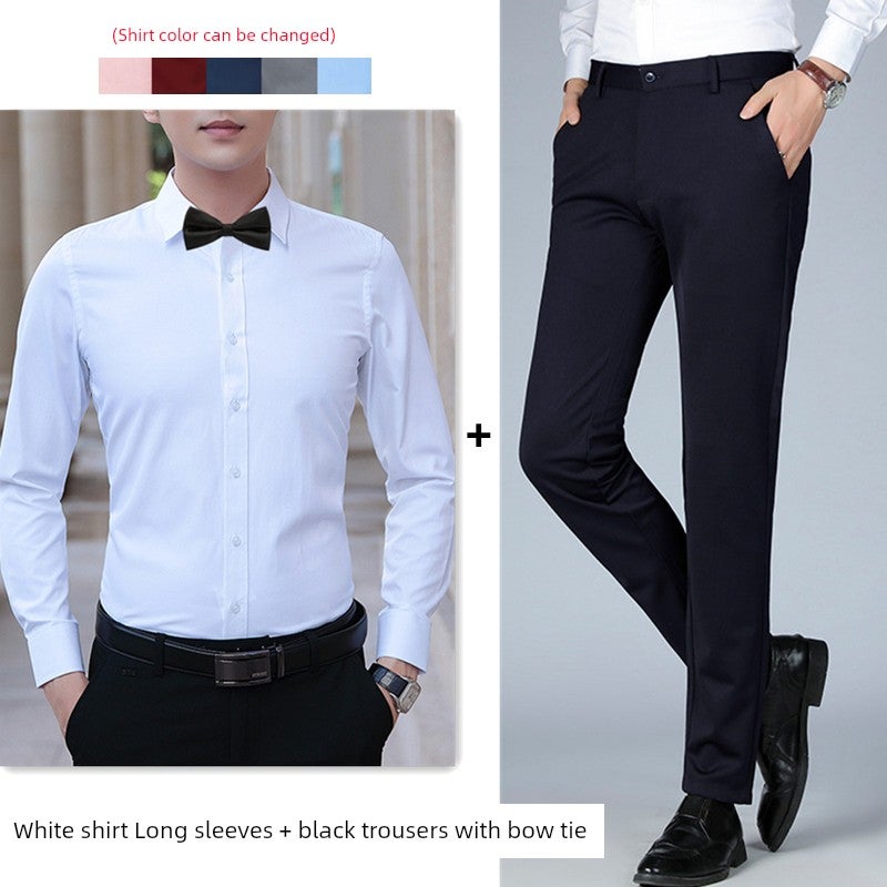 Wedding dress white shirt best man brother group shirt short-sleeved suit suit men suit pants clothes long-sleeved clothing - Image 2