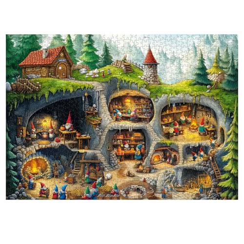 PPuzzling Fantasy Gnome Village Puzzles for Adults 1000 Pieces Funny Forest Underground Gnomes House Art Jigsaw Puzzle Challenging Hard Nature Cave Scene Puzzle - Image 5