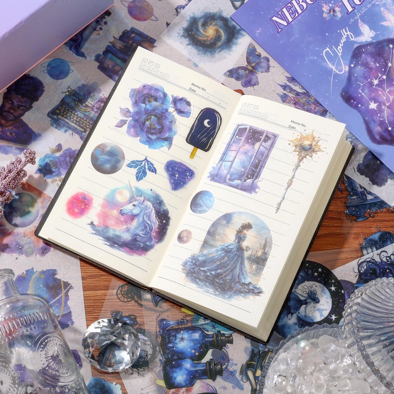 Auguro Fantasy Magic Scrapbook Stickers 20 Sheets 240 Pre-Cut Washi Stickers for Journaling PET Transparent Book Sticker Decorative or DIY Paper Crafts, Arts and Crafting Projects - Image 4