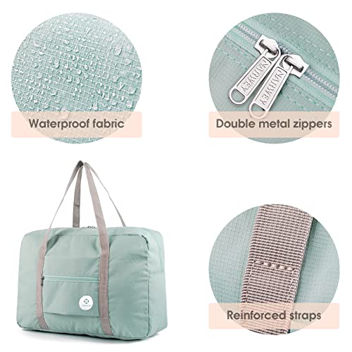 Narwey For Spirit Airlines Foldable Travel Duffel Bag Tote Carry on Luggage Sport Duffle Weekender Overnight for Women and Girls (1112 Mint Green) - Image 5