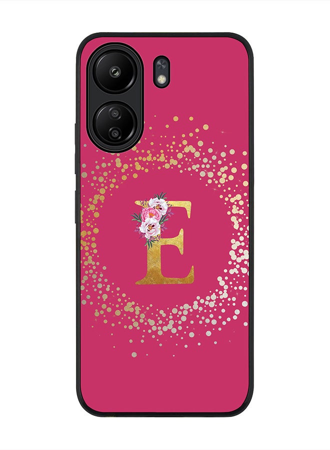 Stylizedd Rugged Black Edge Case for Xiaomi Redmi 13C 4G, Slim fit Case Cover Custom Monogram Initial Letter Floral Pattern Alphabet - E (Dark Pink Rose) - Image 1