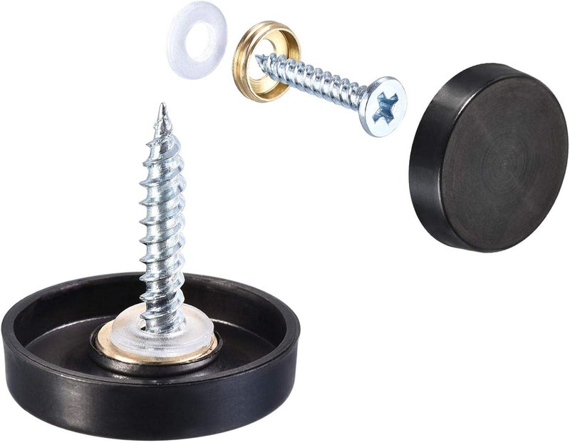 uxcell Mirror Screws, 22mm/0.87", 4pcs Decorative Cap Fasteners Cover Nails, Wire Drawing, Black 304 Stainless Steel - Image 1