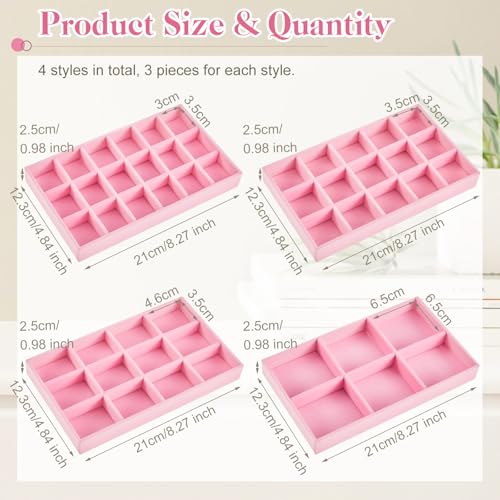 Junkin 12 Pcs Jewelry Tray Velvet Stackable Jewelry Organizer Trays Divided Earring Accessories Storage Containers BoxPink - Image 3