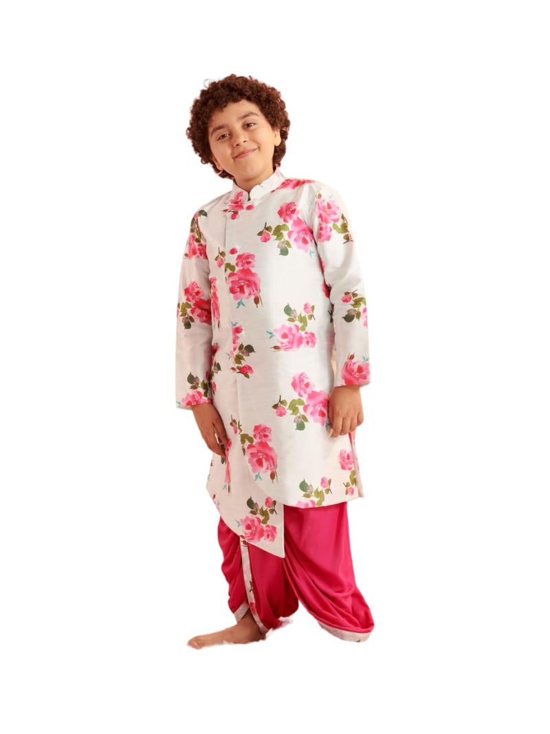Pspeaches Boys Floral Printed Regular Kurta with Dhoti Pants (10-12Years) - Image 4