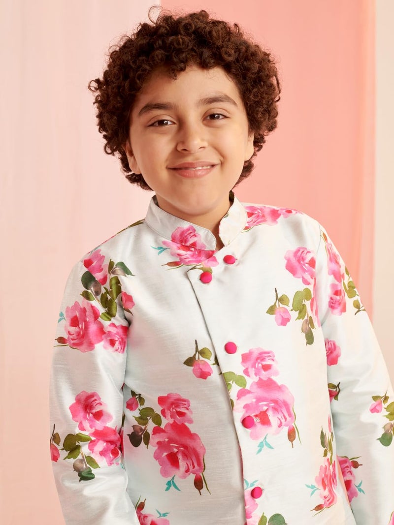 Pspeaches Boys Floral Printed Regular Kurta with Dhoti Pants (10-12Years) - Image 2
