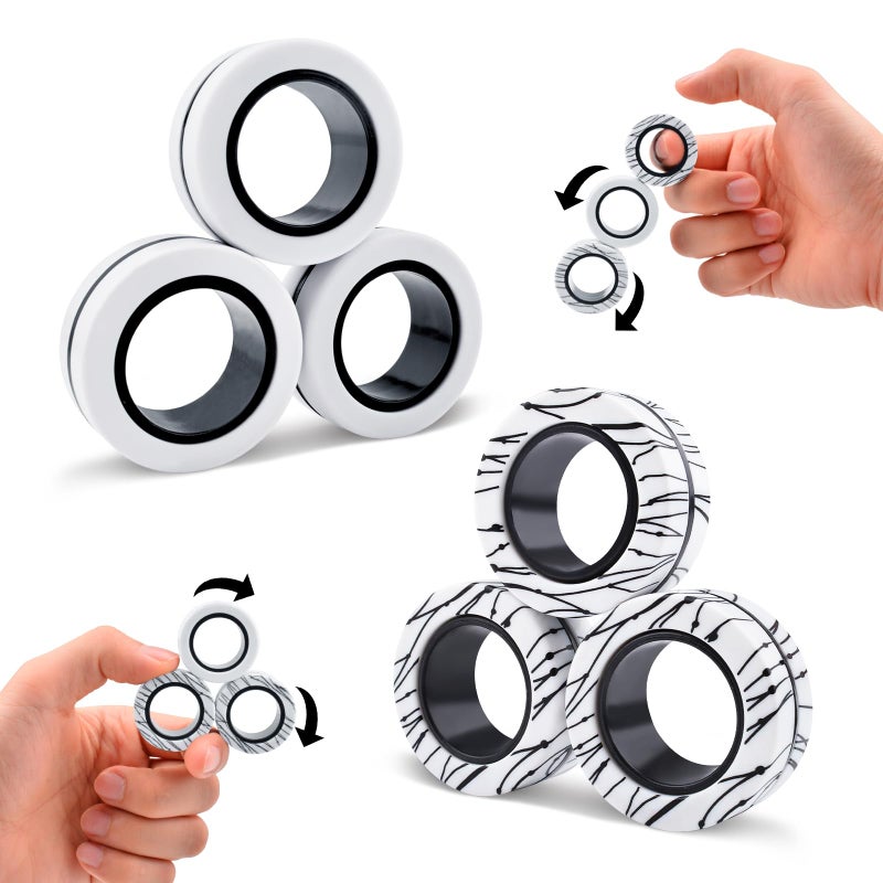 Cevioce 6 PCS Magnetic Ring Fidget Toys SetADHD Anxiety Magnetic Finger Spinner Pack for Teens Adults and KidsCoolest Magnet Stress Relief Toy for 8 Year Old Boys Girls Present - Image 3