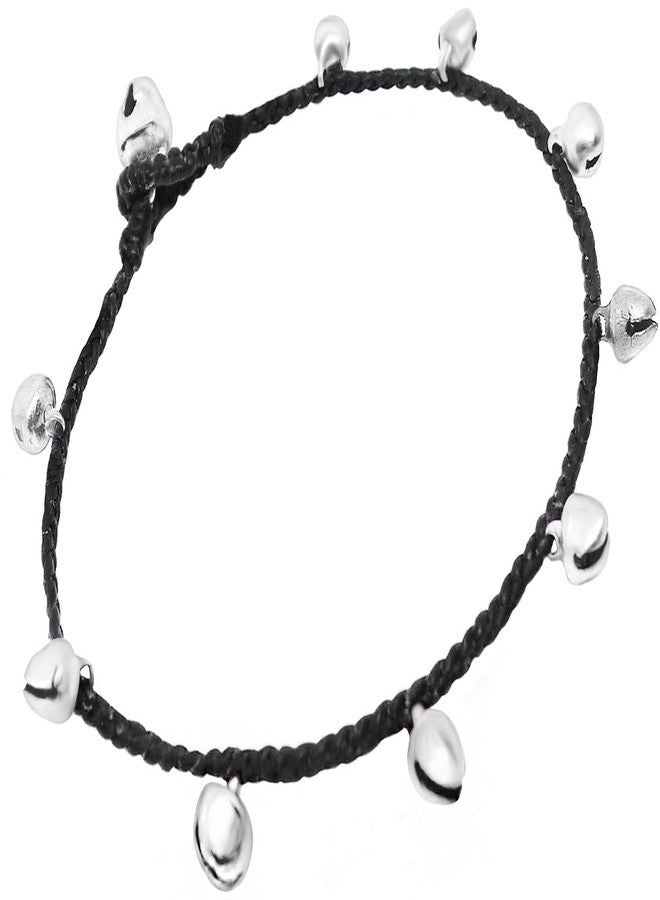 Bijoux de Ja Handmade Silver-Tone Tiny Bells Black Cord Station Anklet Bracelet 10 Inches (AkSP12) - Image 3