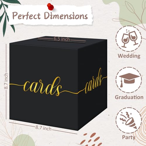 QIKSION Black Card Box for Party, Gold Foil Gift Card Box for Graduation, Wedding Reception, Birthday, Baby Shower, Raffle - Image 4