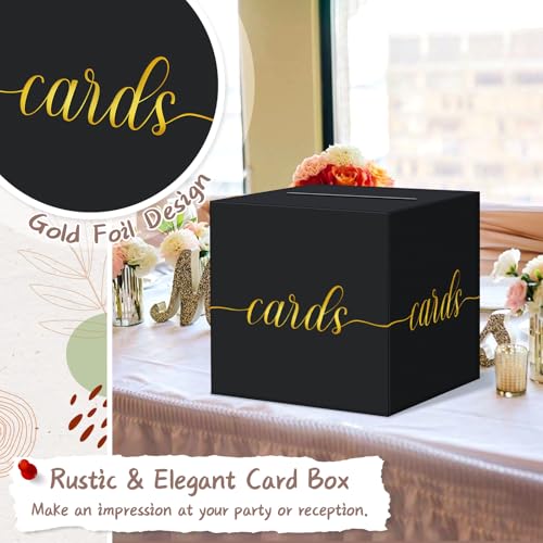 QIKSION Black Card Box for Party, Gold Foil Gift Card Box for Graduation, Wedding Reception, Birthday, Baby Shower, Raffle - Image 3