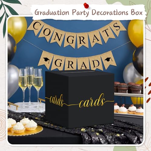 QIKSION Black Card Box for Party, Gold Foil Gift Card Box for Graduation, Wedding Reception, Birthday, Baby Shower, Raffle - Image 5