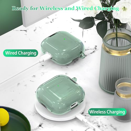 MHYALUDO for AirPods 4th Generation Case Cover 2024, Military-Grade Shockproof, Soft TPU Highly Transparent Anti-Yellowing for AirPods 4 Case with Cleaning Kit & Cute Round Buckle, Clear Green - Image 4