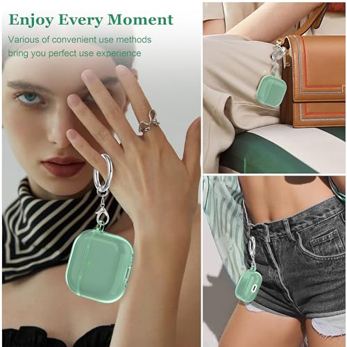 MHYALUDO for AirPods 4th Generation Case Cover 2024, Military-Grade Shockproof, Soft TPU Highly Transparent Anti-Yellowing for AirPods 4 Case with Cleaning Kit & Cute Round Buckle, Clear Green - Image 2