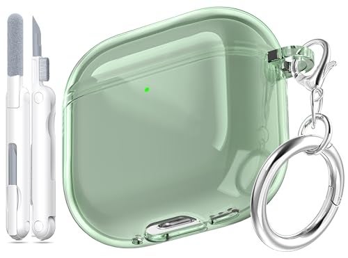MHYALUDO for AirPods 4th Generation Case Cover 2024, Military-Grade Shockproof, Soft TPU Highly Transparent Anti-Yellowing for AirPods 4 Case with Cleaning Kit & Cute Round Buckle, Clear Green - Image 1