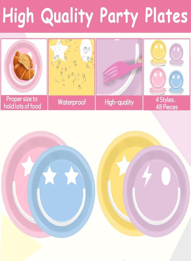 Justforjoyful مجموعة أدوات مائدة Justforjoyful من 96 قطعة من أطباق ورقية بألوان الباستيل لتزيين الحفلات، مناديل مبتسمة، أدوات مائدة لأعياد الميلاد وحفلات توديع العزوبية وحفلات استقبال المولود، تكفي 24 شخصًا - Image 3