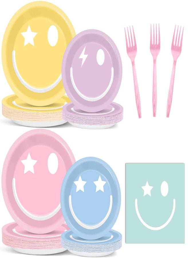 Justforjoyful مجموعة أدوات مائدة Justforjoyful من 96 قطعة من أطباق ورقية بألوان الباستيل لتزيين الحفلات، مناديل مبتسمة، أدوات مائدة لأعياد الميلاد وحفلات توديع العزوبية وحفلات استقبال المولود، تكفي 24 شخصًا - Image 1