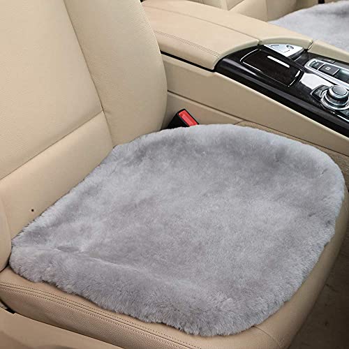 OGLAND 20 inchs Fluffy Shearling Sheepskin Car Seat Cover for Auto Interior Accessories with Soft Fuzzy Wool Eco-Friendly Natural Fur Non-Slip (Misty Gray, Front) - Image 1