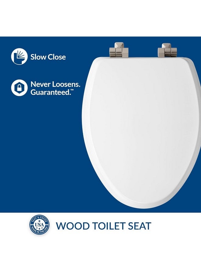 Mayfair Bennett Toilet Seat with Brushed Nickel Hinges, Slow Close Wood Seat, Secure Metal Hinges, Easy Install, Elongated, White - Image 2