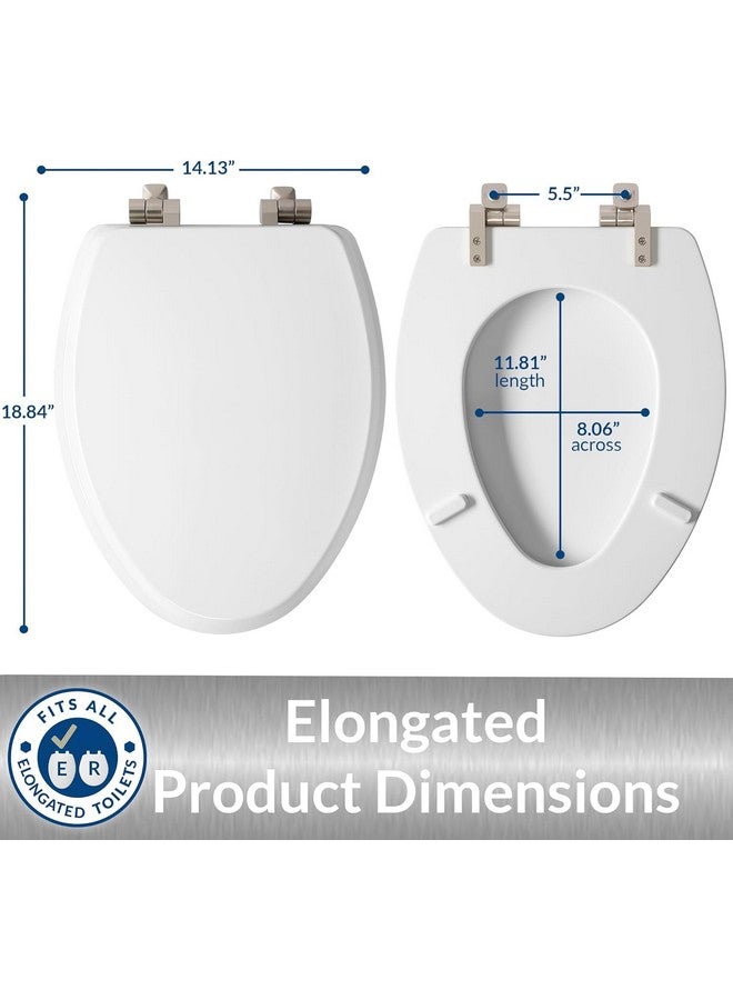 Mayfair Bennett Toilet Seat with Brushed Nickel Hinges, Slow Close Wood Seat, Secure Metal Hinges, Easy Install, Elongated, White - Image 4