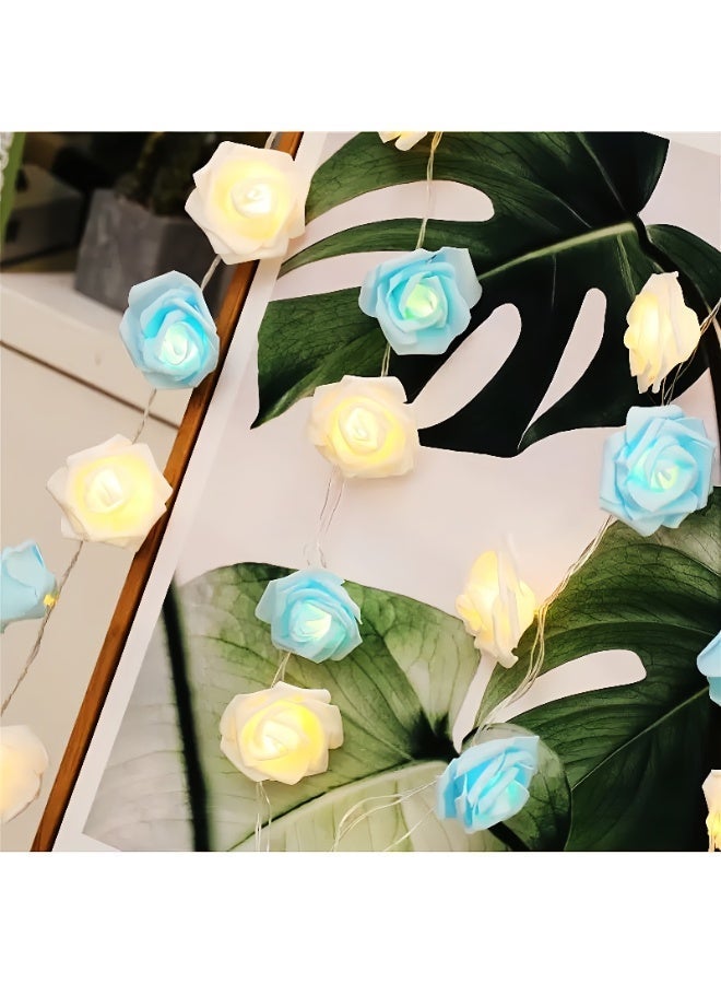 White and Blue Interlocking Rose String Lights - Image 2