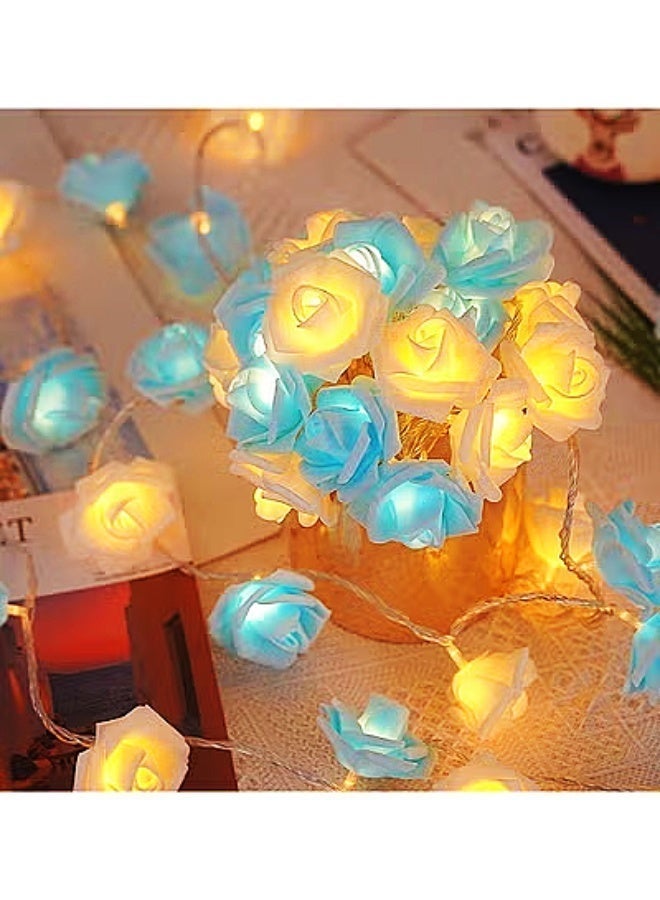 White and Blue Interlocking Rose String Lights - Image 1