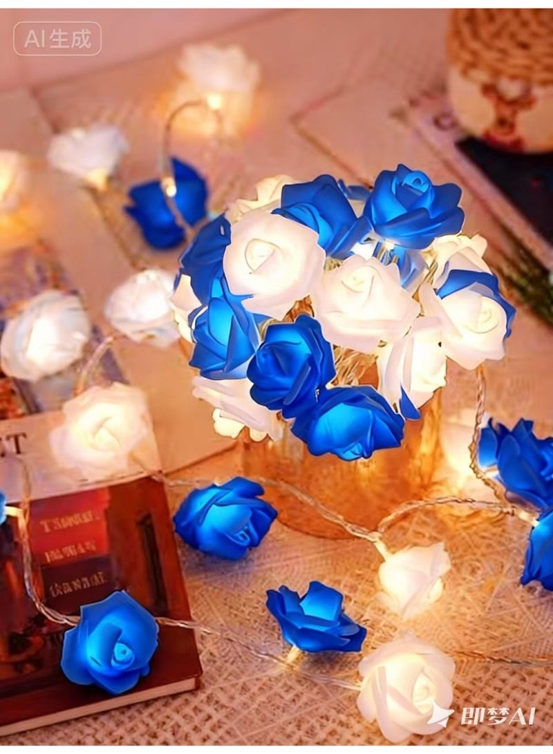 White and Blue Interlocking Rose String Lights - Image 3