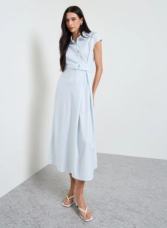 ستايلي Blue Striped Shirt Midi Dress