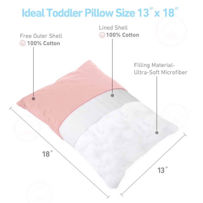 Babebay Toddler Pillow,13X18 Soft Kid Pillow for Sleeping, Machine Washable Toddler Pillow with Cotton Pillowcase, Age 2 to 5 (Pink) - Image 5