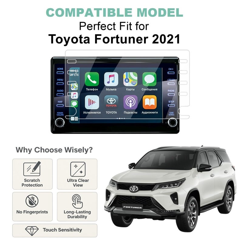 Wisely Premium Screen Guard for TOYOTA FORTUNER 2021 FACELIFT 8-Inch Display / 2024 Fortuner 4X4 4X2 Car Infotainment System Protector Accessories, Touch Responsive, HD Clear, Easy Installation - Image 2