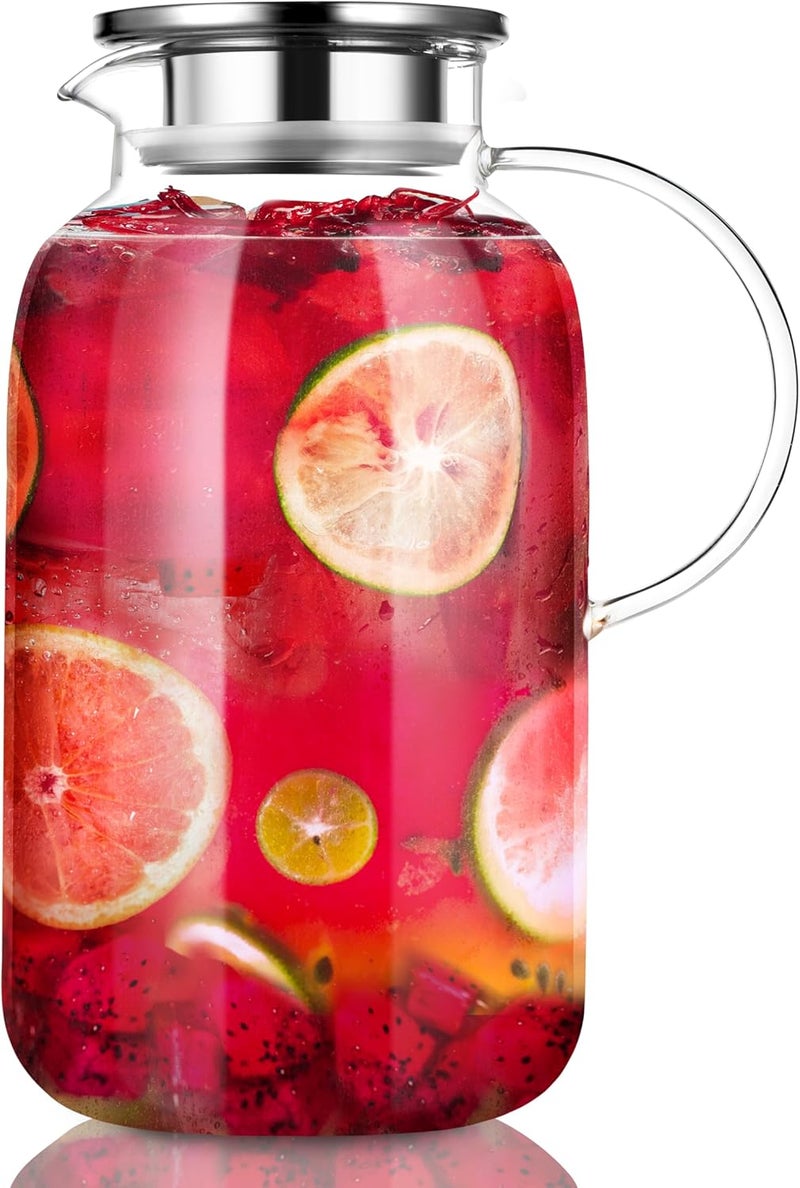 Cooko Glass Pitcher，85oz/2500ml Jug with Lid,Glass Carafe for Hot/Cold Water, Iced Tea Pitcher, Pitcher for Coffee - Image 1