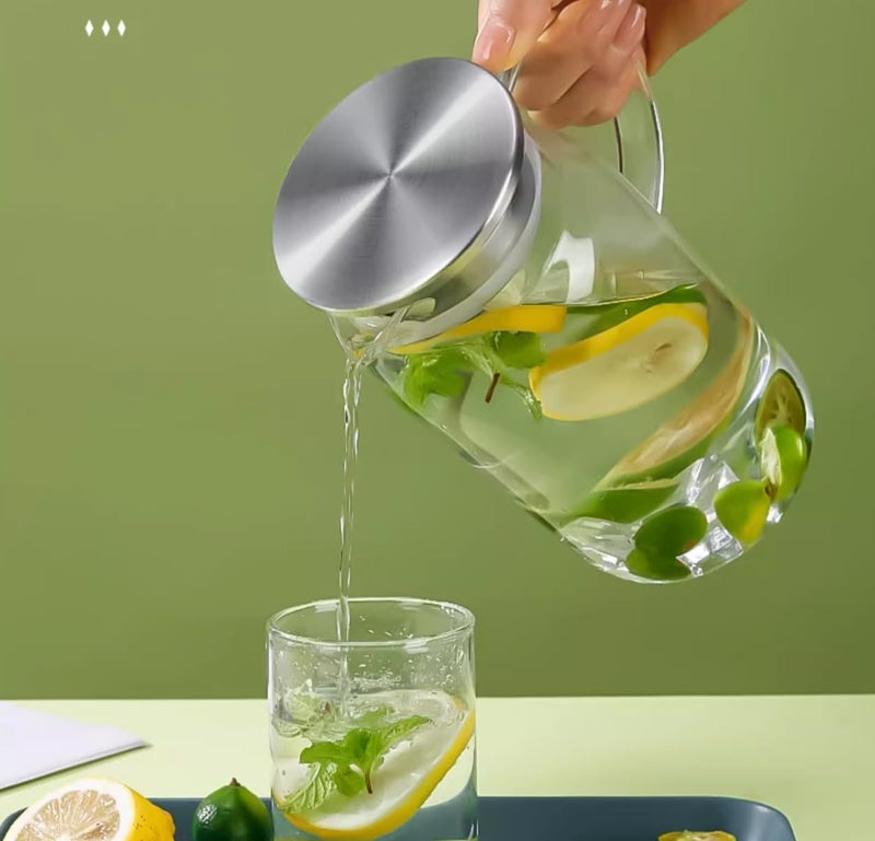 Cooko Glass Pitcher，85oz/2500ml Jug with Lid,Glass Carafe for Hot/Cold Water, Iced Tea Pitcher, Pitcher for Coffee - Image 4