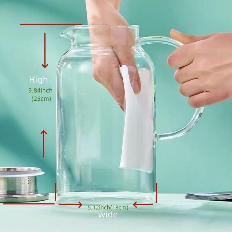 Cooko Glass Pitcher，85oz/2500ml Jug with Lid,Glass Carafe for Hot/Cold Water, Iced Tea Pitcher, Pitcher for Coffee - Image 2
