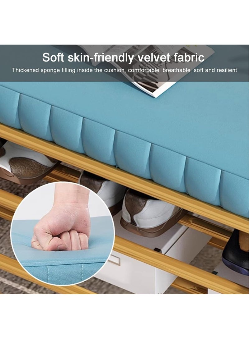 Velvet Shoe Bench with Double Shelf, Modern End Of Bed Bench - Entryway Shoe Rack Bench with Metal Base for Living Room, Bedroom & Hallway  - Image 3