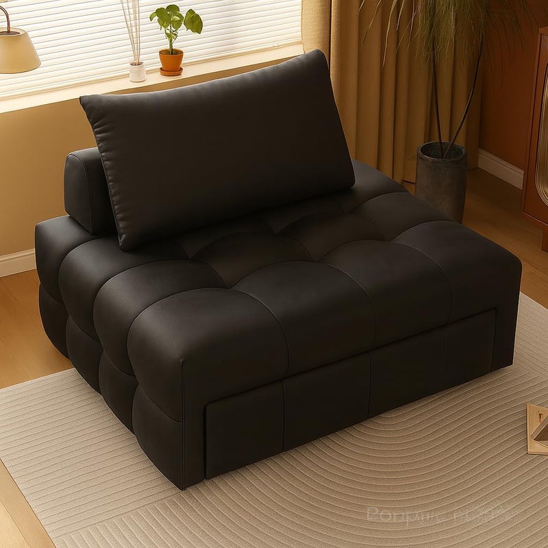 Poppins Home Modern Upholstered Tufted Sofa Chair | Convertible Accent Lounge Seat with Plush Cushion & Detachable Pillow | Space-Saving Living Room, Bedroom & Apartment Furniture (Black, 145cm) - Image 1