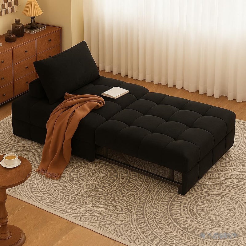 Poppins Home Modern Upholstered Tufted Sofa Chair | Convertible Accent Lounge Seat with Plush Cushion & Detachable Pillow | Space-Saving Living Room, Bedroom & Apartment Furniture (Black, 145cm) - Image 3