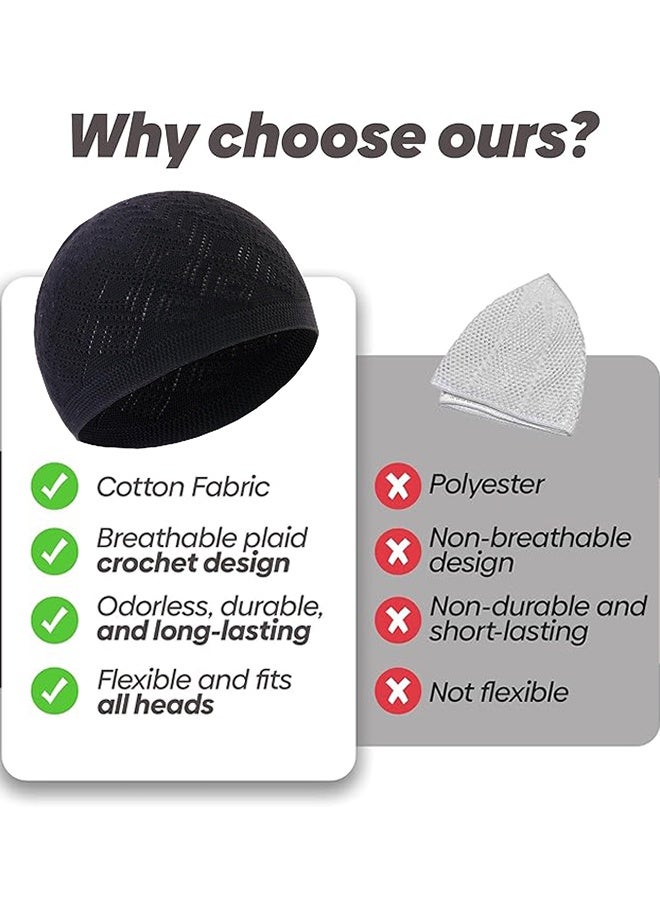 Sweet Life 3PCS Men Kufi Hats, Muslim Crochet Cap, Breathable Skull Beanie, Islam Beanie Hats, Muslim Kufi Cap, Stretchy Helmet Liner, Prayer Cap, Muslim Men Beanie, for Muslim, Islam, Men, Women (3 Colours) - Image 5