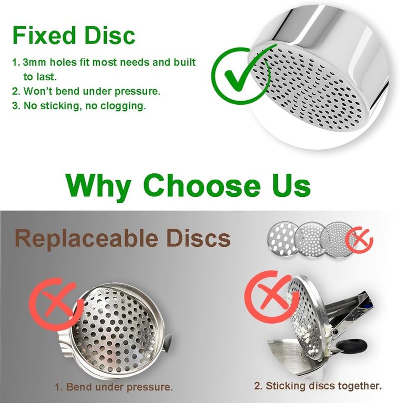 Stainless steel potato press silicone handle 3.5cm fixed bottom large manual Press potato tool (Silver) - Image 2