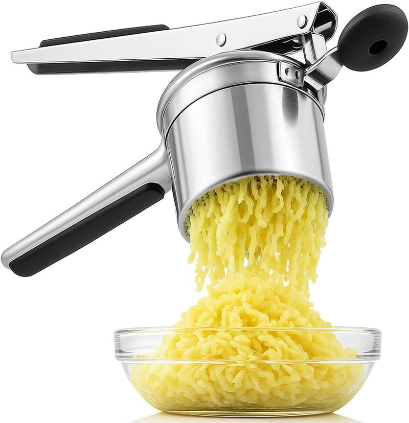 Stainless steel potato press silicone handle 3.5cm fixed bottom large manual Press potato tool (Silver) - Image 1