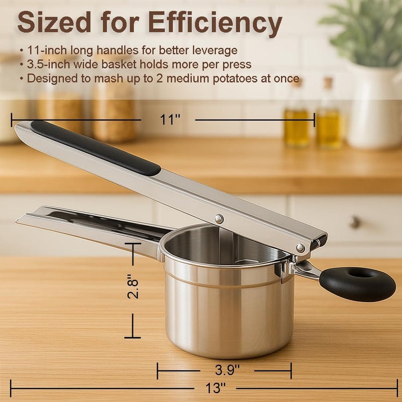 Stainless steel potato press silicone handle 3.5cm fixed bottom large manual Press potato tool (Silver) - Image 3