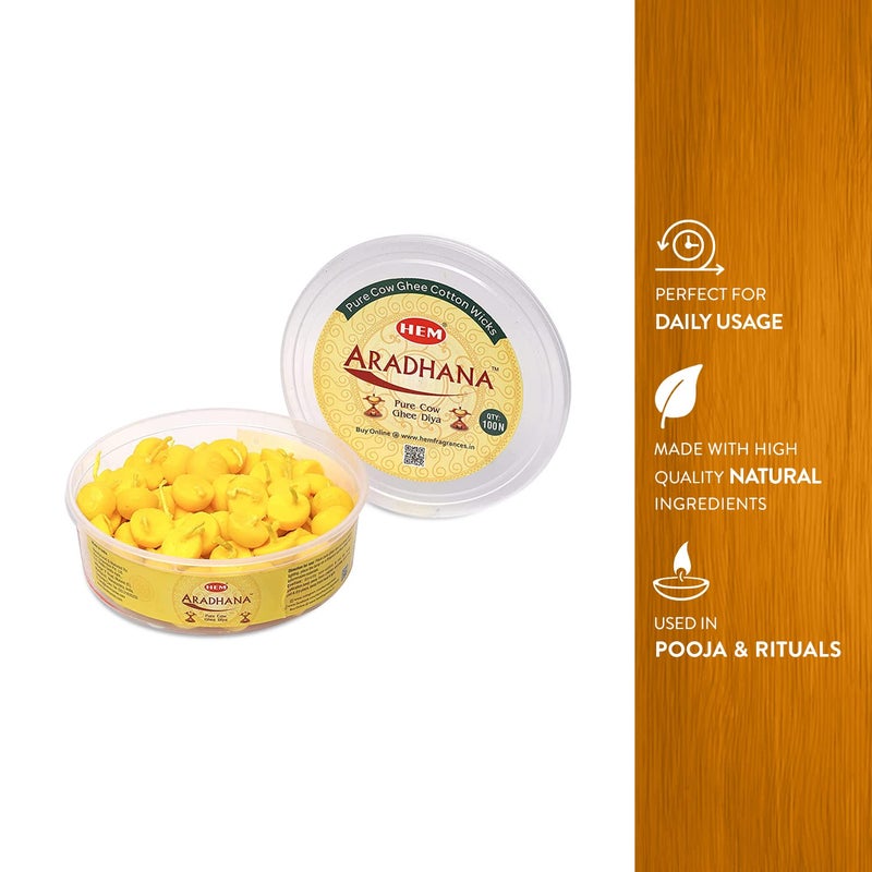 HEM دييا هيم أرادنا من السمن البقري النقي مع باتي عبوة من 100 دييا لاحتياجات غرفة الصلاة في المنزل، فتائل خالية من الشمع للصلاة والطقوس والمناسبات الخاصة، وقت الاحتراق 30 دقيقة - Image 4