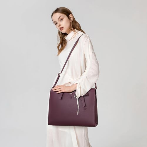 Keyli Laptop Tote Bag for Women Large Waterproof Leather Work Laptop Briefcase with Built-in USB Charging Port Computer Shoulder Bags Fits 15.6 Inch, Business Handbag Purse 4pcs Set Wine Red - Image 4