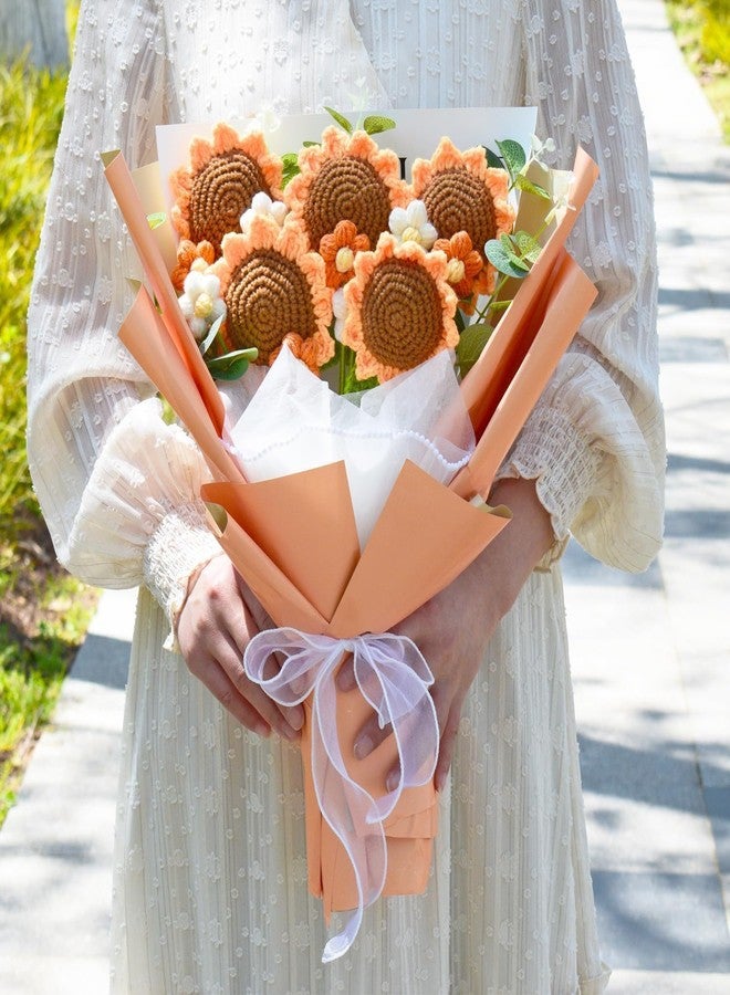 Aiouclay Crochet Sunflower Bouquet,Handmade Artificial Flowers Bouquet,Finished Knitted Flower with Package Thank You Gift Card Gift for Mother Father Birthday Teacher’s Day (5pcs Sunflowers) - Image 4