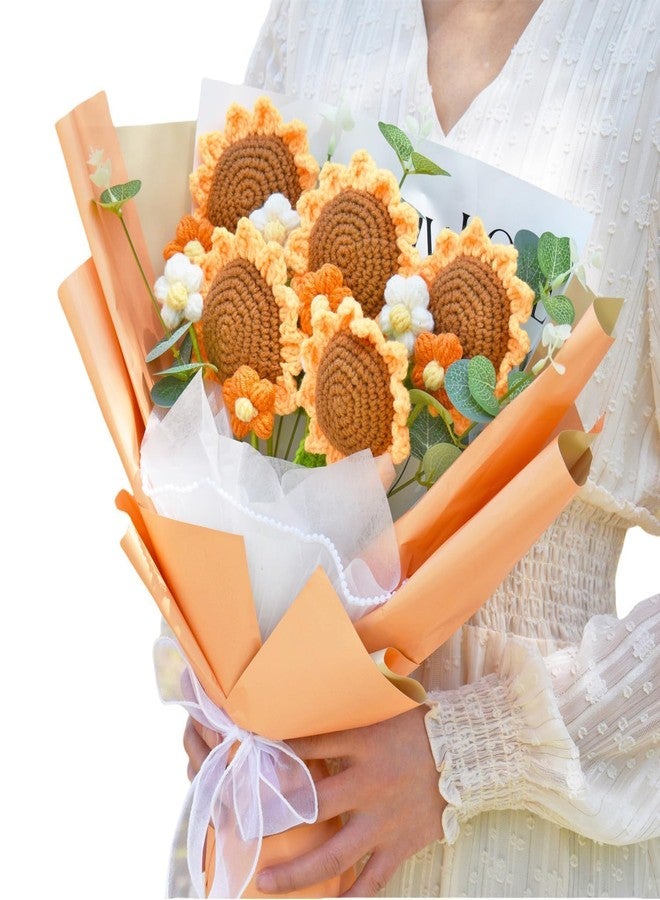 Aiouclay Crochet Sunflower Bouquet,Handmade Artificial Flowers Bouquet,Finished Knitted Flower with Package Thank You Gift Card Gift for Mother Father Birthday Teacher’s Day (5pcs Sunflowers) - Image 2