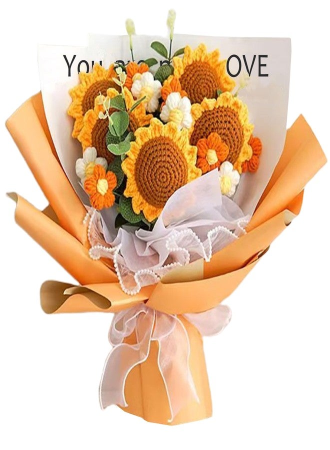 Aiouclay Crochet Sunflower Bouquet,Handmade Artificial Flowers Bouquet,Finished Knitted Flower with Package Thank You Gift Card Gift for Mother Father Birthday Teacher’s Day (5pcs Sunflowers) - Image 1