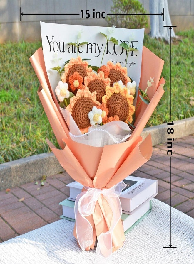 Aiouclay Crochet Sunflower Bouquet,Handmade Artificial Flowers Bouquet,Finished Knitted Flower with Package Thank You Gift Card Gift for Mother Father Birthday Teacher’s Day (5pcs Sunflowers) - Image 5