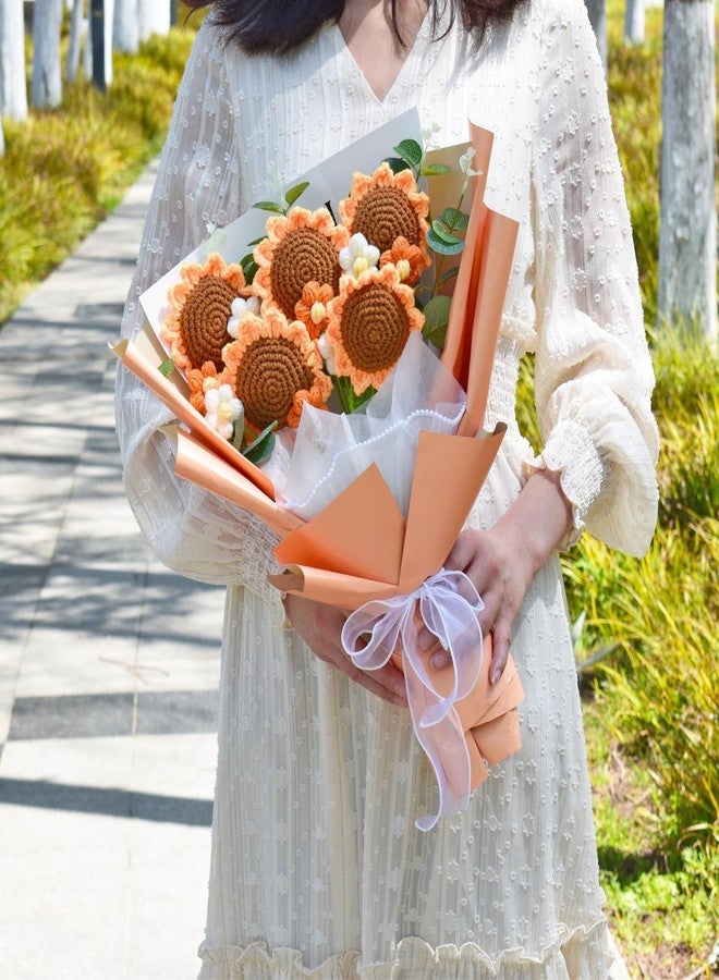 Aiouclay Crochet Sunflower Bouquet,Handmade Artificial Flowers Bouquet,Finished Knitted Flower with Package Thank You Gift Card Gift for Mother Father Birthday Teacher’s Day (5pcs Sunflowers) - Image 3