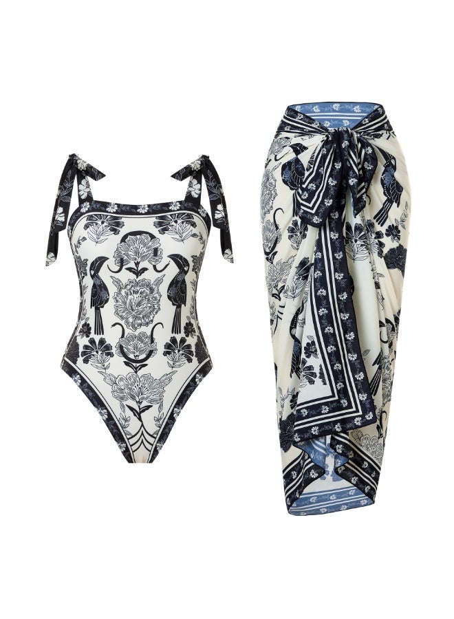 SISGL 2-Piece Women Swimsuit With Beach Cover Ups Long Wrap Skirt Bathing Suit Swimwear Holiday Beach Dress Female Fashion Retro Swimwear Vintage Surf Wear Summer - Image 1