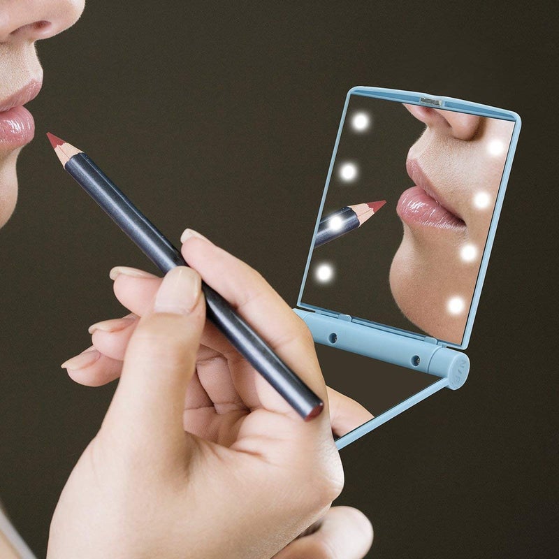 LEKORED Portable Folding Makeup Mirror with led Light for Girls Women at Home Travel1 pcsPlastic Travel Small Makeup Mirror with Light - Image 3