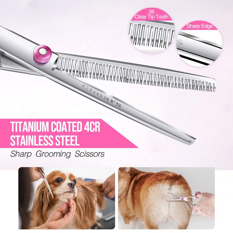 Gimars Dog Grooming Scissors Kit Professional 4CR with Safety Round Tip, 5 in 1 Heavy Duty Titanium Coated Thinning & Curved & Straight Shears - Image 2