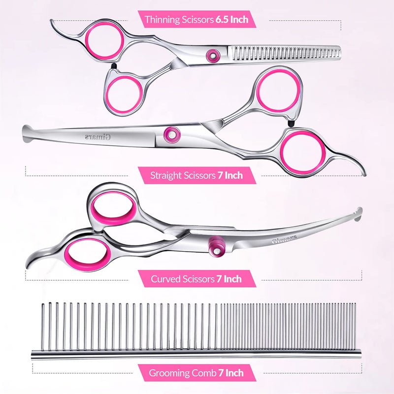Gimars Dog Grooming Scissors Kit Professional 4CR with Safety Round Tip, 5 in 1 Heavy Duty Titanium Coated Thinning & Curved & Straight Shears - Image 4